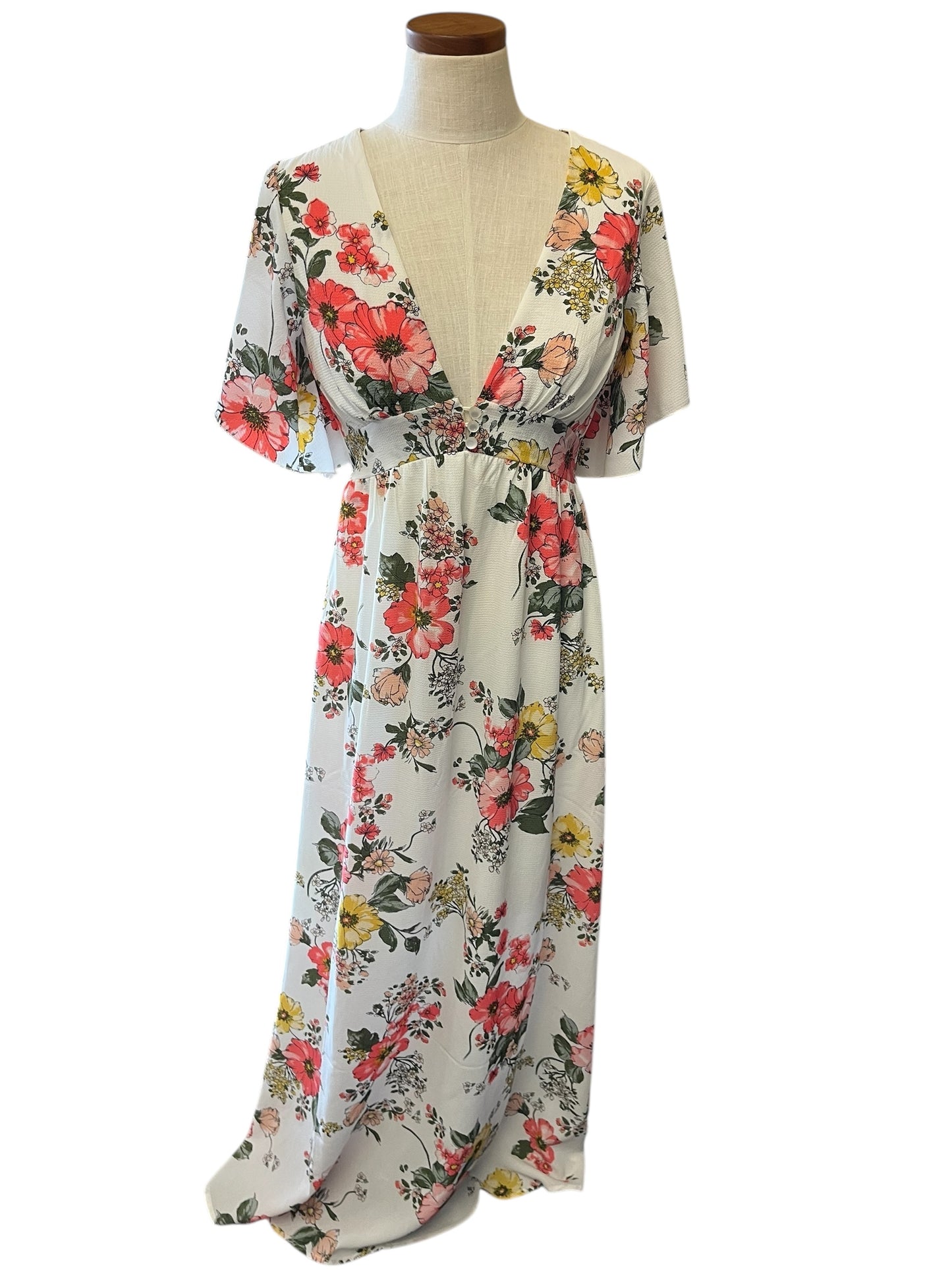 White Floral Bailey Blue Dress, Small