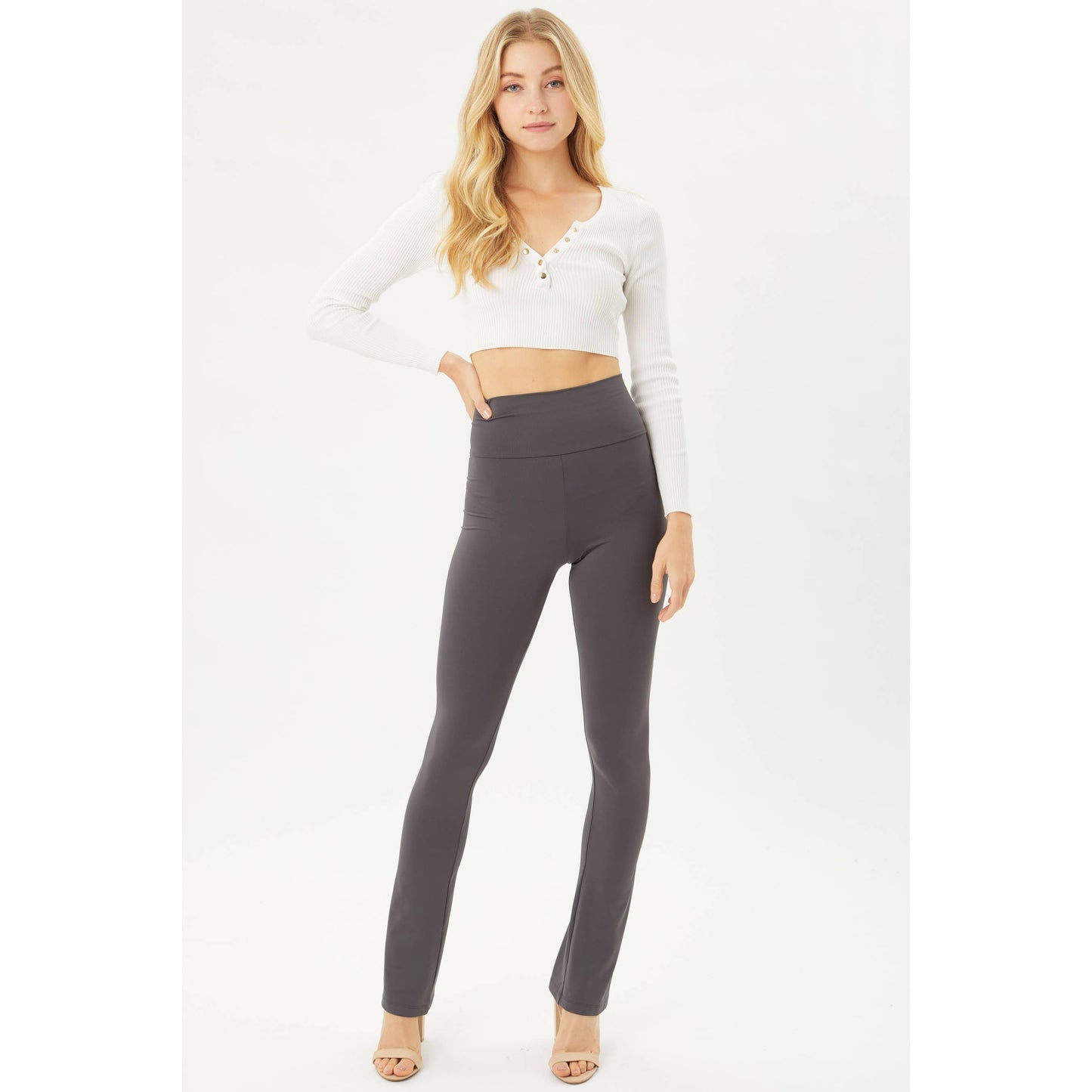 High Waist Seamless Flare Leggings: BLACK / S