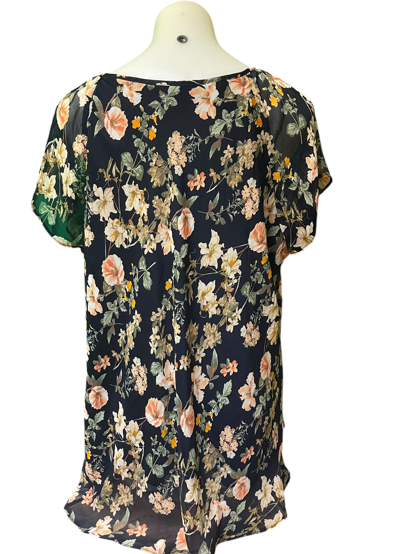 navy floral Roz & Ali Women's top, 2XL